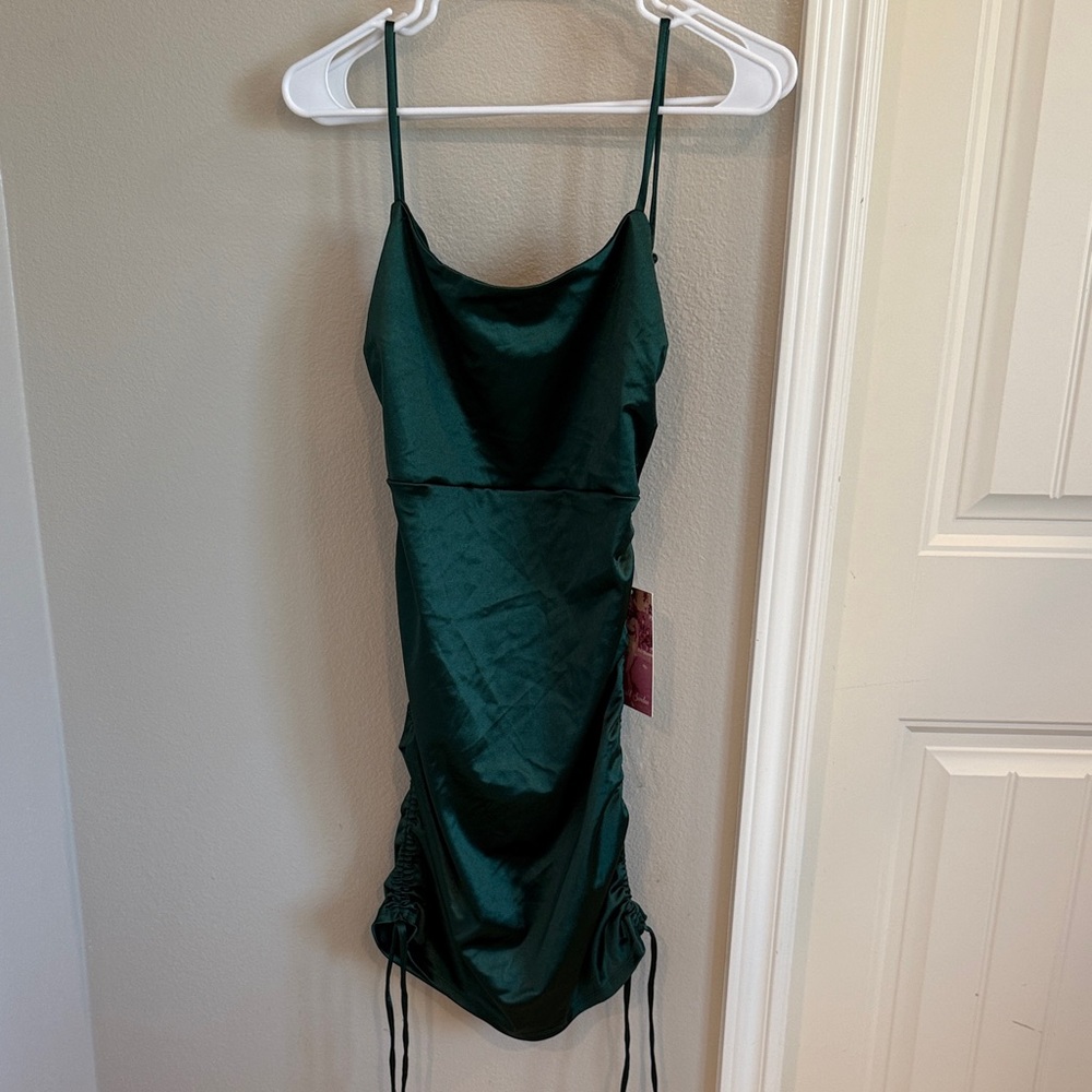 Emerald Sundae Teal Ruched Mini Dress